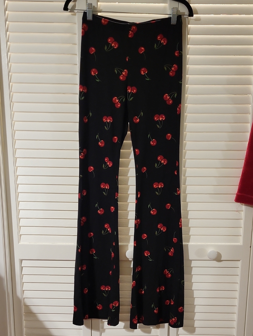 Bear Dance Black Leggings with Red Cherry Print